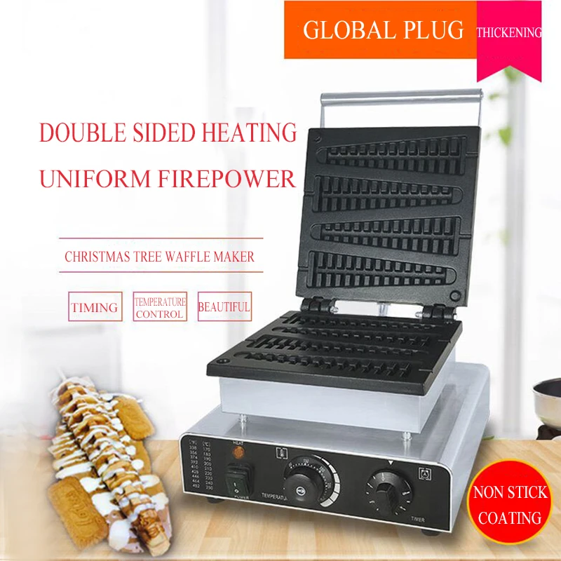 Pine Tree Shaped Waffles Muffin Making Machine Sweet Crispy Lolly Waffle Pops Sticks Maker Machine Commercial Waffle Maker