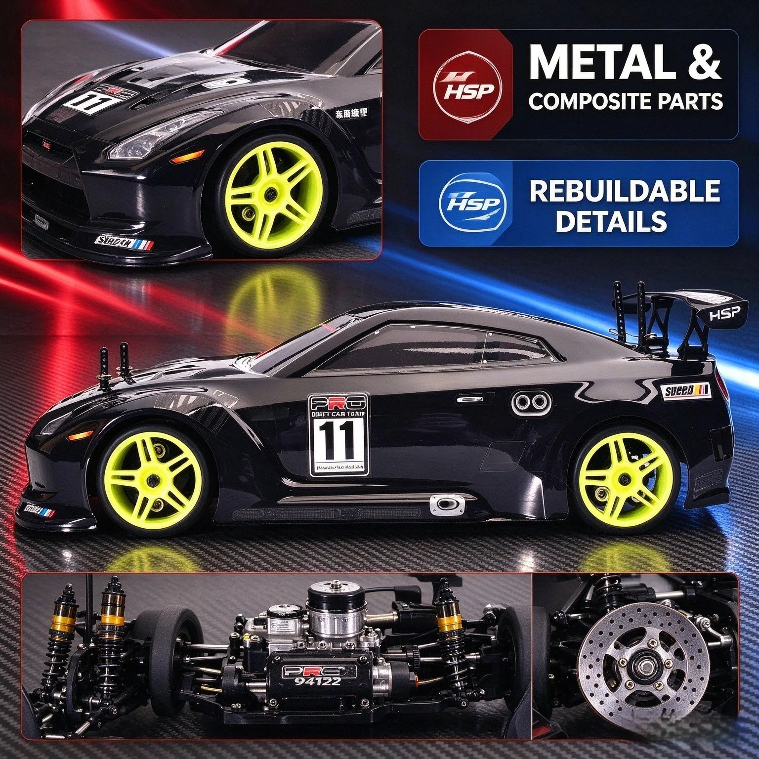 HSP 94122 1/10 4WD Nitro RC On-Road Car, 2.4G 2-Speed Methanol Fuel High Speed Drift Racing Remote Control Hobby Model RTR