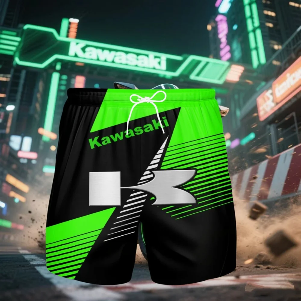 

Новые мужские шорты Kawasaki с мотоциклетной графикой и 3D принтом, быстросохнущие дышащие крутые повседневные шорты, мужские летние спортивные удобные шорты 3