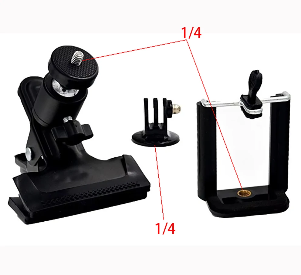 3'ü 1 Arada Kit Paketi Tripod Kamera Klipsi Kelepçe Arka Plan Reflektör Tutucu Klipsi, GoPro, gopro adaptörü ve telefon klipsi ile 1/4 top kafa