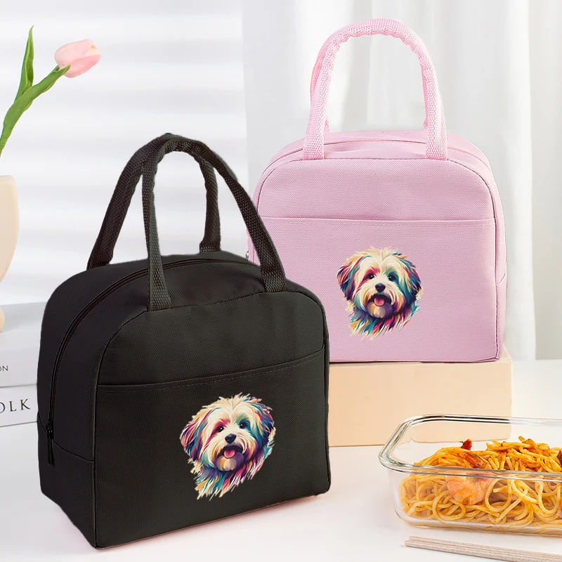 

Lunch bag 2 colors cute dog printing hand bag zipper closure portable suitable for student or office staff weekend picnic