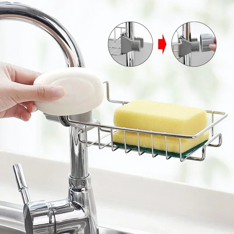 Stainless Steel Faucet Rack Kitchen Storage Shelf Sponge Dish Cloth Finishing Rack Drain Rack Pool Rag Storage Drain Dry