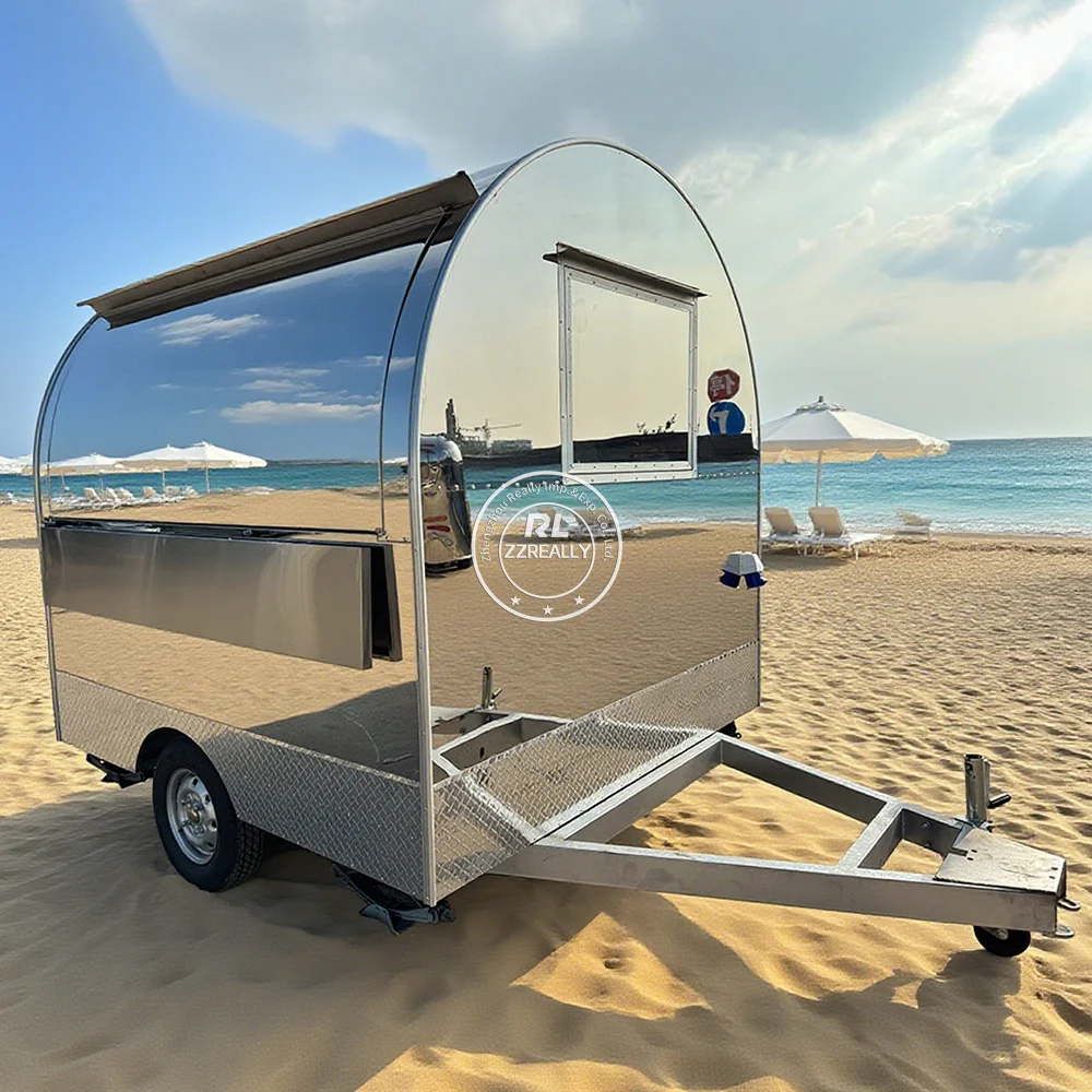 

Stainless steel Food Truck Trailer Waffle Coffee Cake Shop Off-road Camper Trailer Fast Food Cart