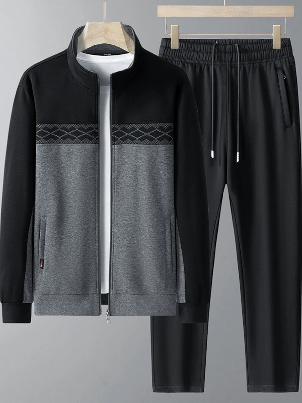 

Спортивный костюм Thiened Fce для мужчин, повседневный комплект для спорта, весна-осень, длинный рукав, свободный крой, куртка для пожилых мужчин, комплект из двух предметов