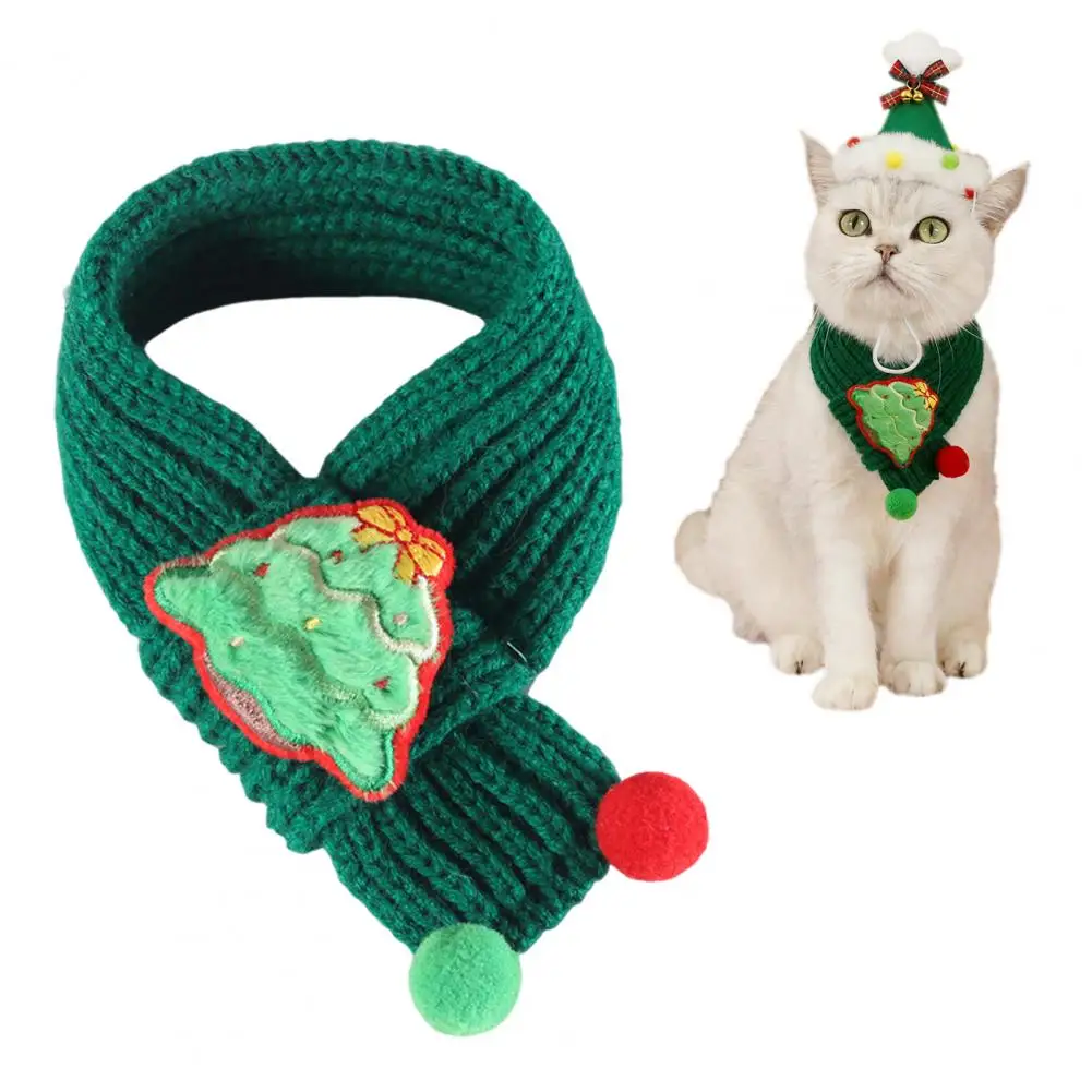 Festive Christmas Pet Scarf Set Comfortable Knitted Cat Scarf with Pompom Holiday Themed Pet Accessory for Dogs And Cats