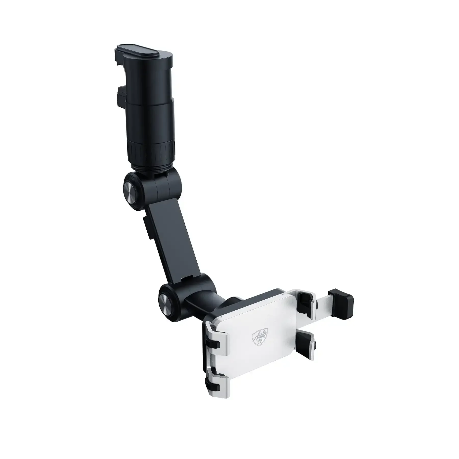 Rearview mirror phone holder clamp with aluminum multi-directional metal arm, 360° rotation, adjustable design, secure fixation