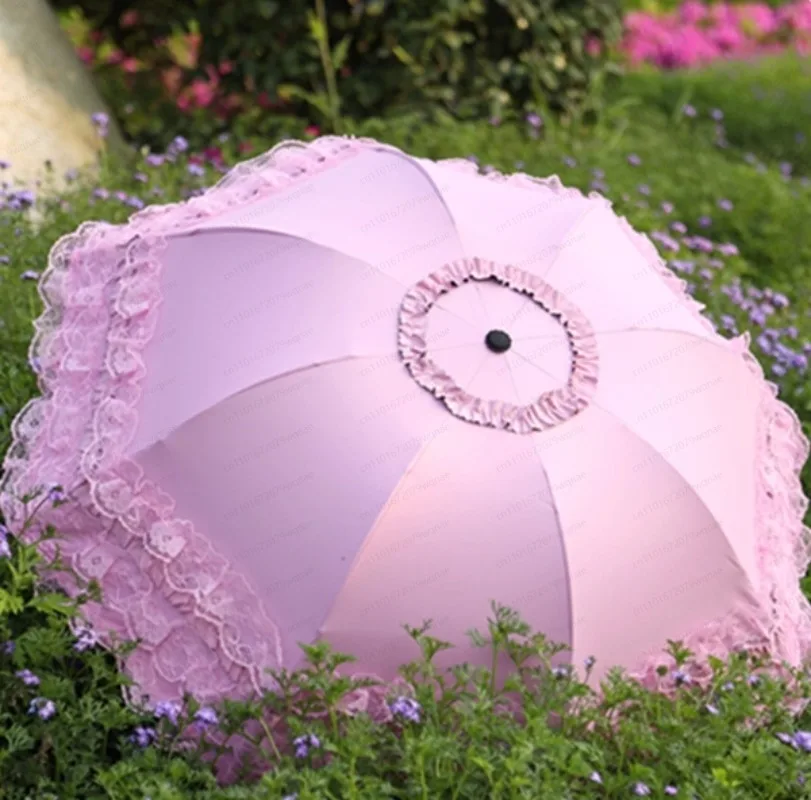 UPF 50+ Lace Parasol, Foldable Anti-UV Travel Umbrella, Compact Rain & Sun Protection for Women