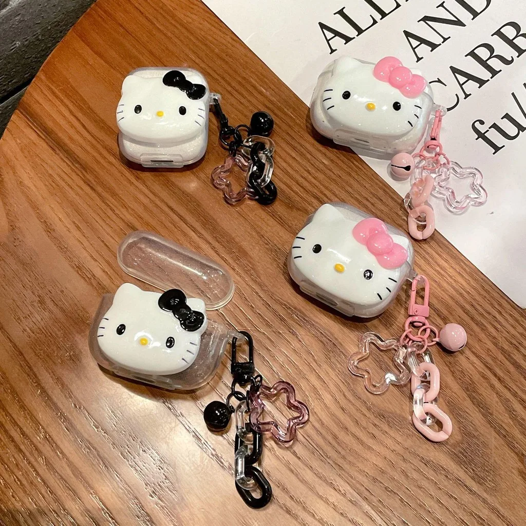 Cute Pink Hello KT Cat Cover for AirPods Pro3 Cartoon Earphone Case for Airpods Pro2 Pro 4 3 2 1 Protective Cover with Keychain - Image 2