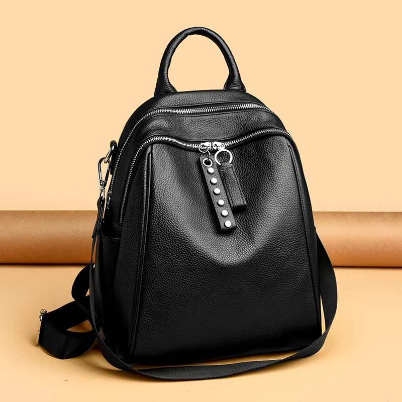 Real Cowhide Backpack Fashion Large Capacity Women's Backpacks High Quality Genuine Leather Female Knapsack Shoulder Bag Satchel