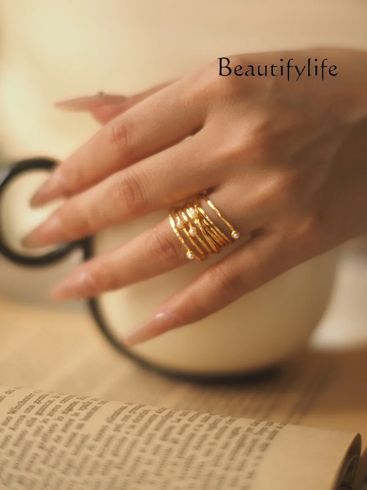 Delicate texture multi-layer ring retro niche designer high-end new daily