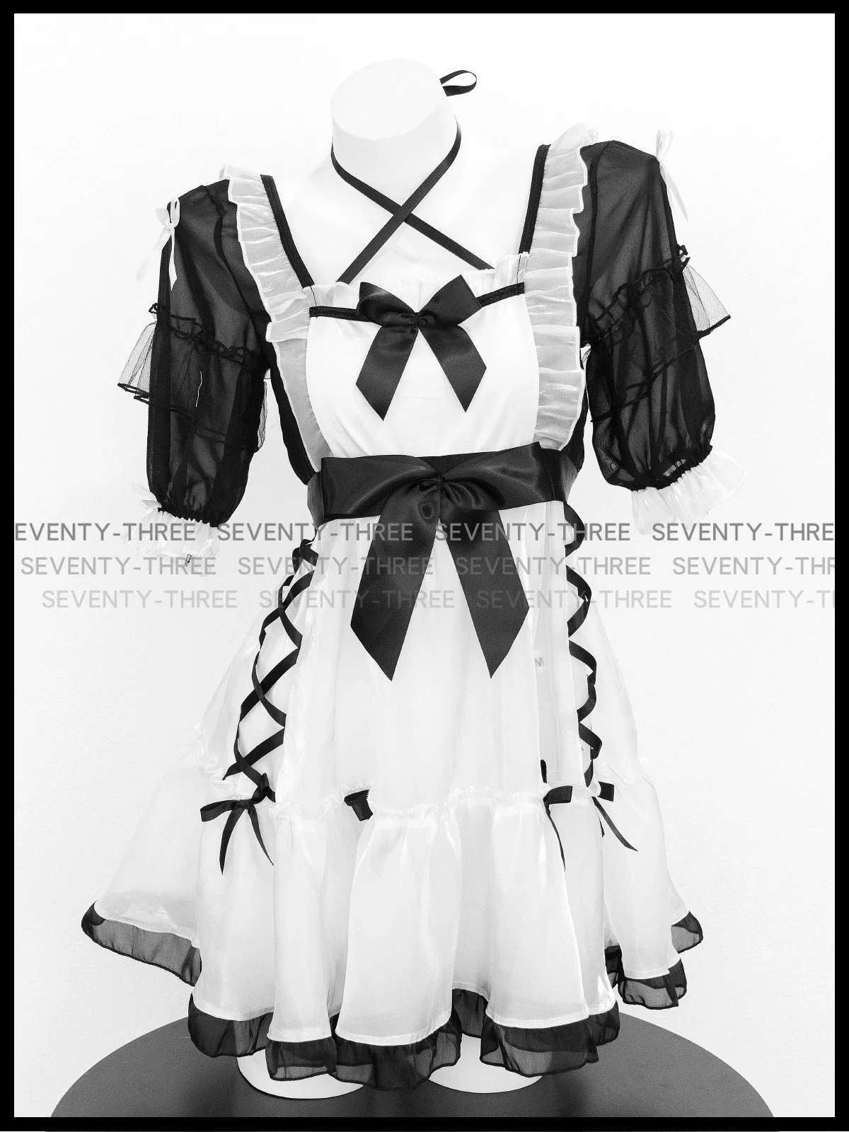 Sexy Nightdress Cute Lace Up Black and White Maid Dress Role Play Costume Transparent Chiffon Cosplay Anime Uniform Temptation