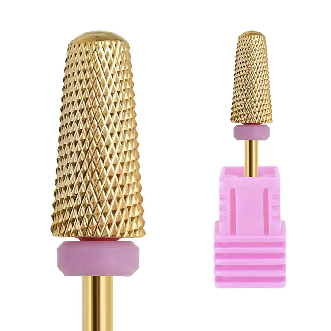 หัวเจียรเล็บกัดทังสเตนคาร์ไบด์สีทองใหม่1ชิ้นสำหรับลบยาทาเล็บเจลยูวีเจลอุปกรณ์เสริมดอกสว่านเจาะเล็บ