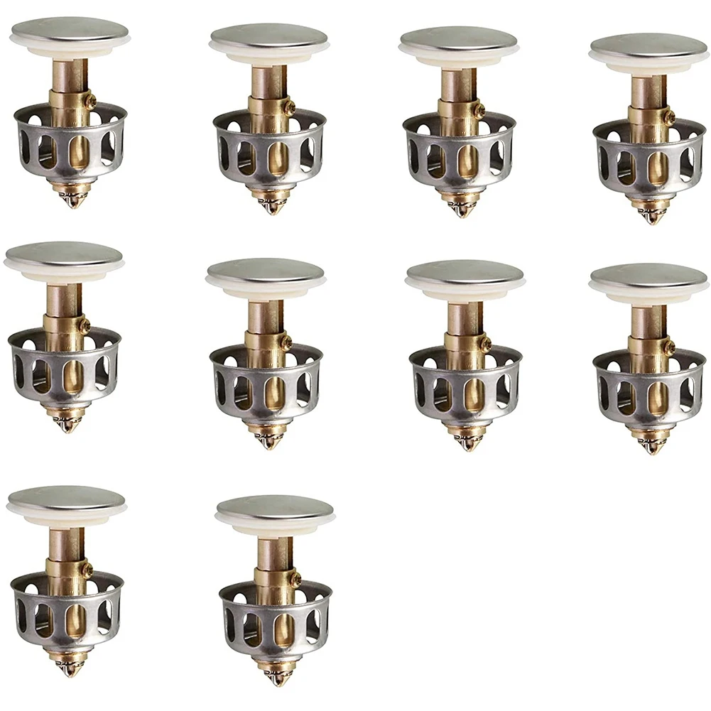 Universal Wash Basin Bounce Drain Filter-Anti Clogging No Overflow Bathroom Sink Drain Plug with Basket- (10Pcs)