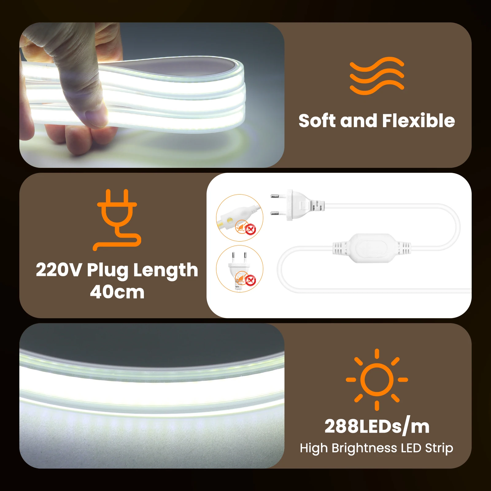 220V Cob LED Licht 288leds/M Im Freien Wasserdichte Wohnkultur 5/10/50/100M COB Led Streifen 50cm Cuttable Garten Lichter Für Küche