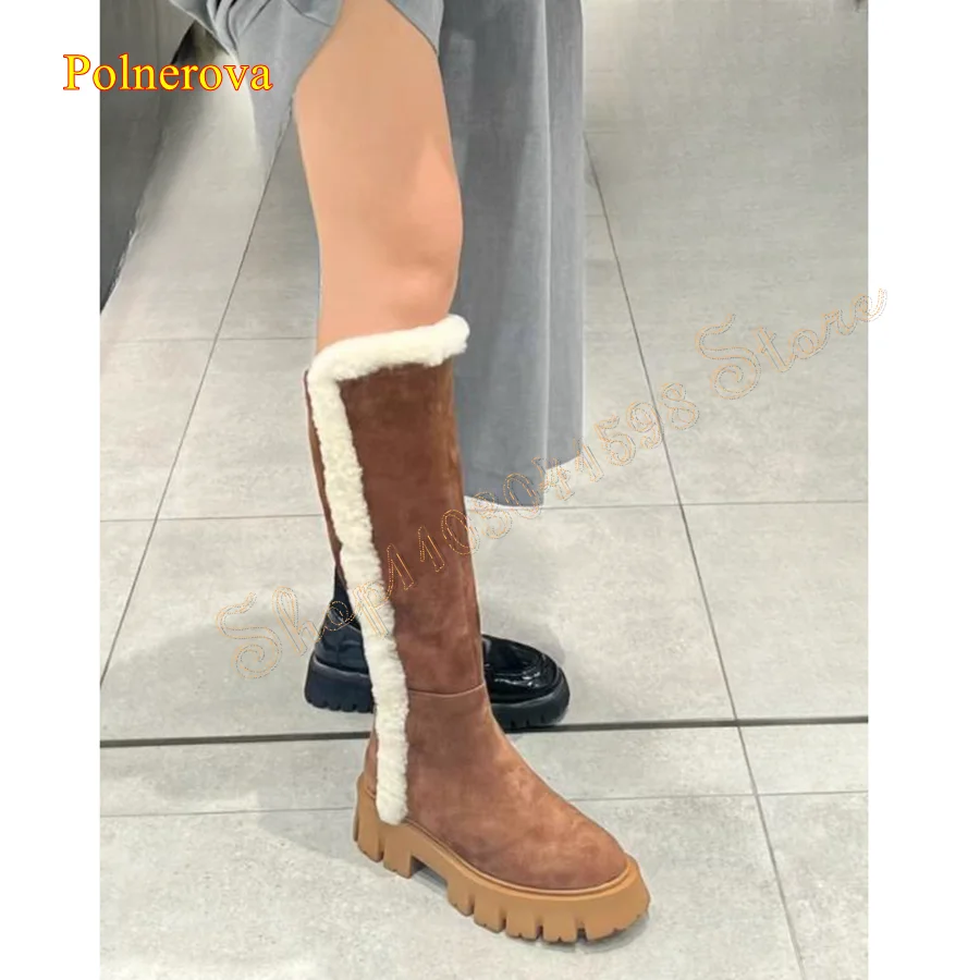 

Non Slip Thick Sole Snow Boots,Winter Furry Women's Boots Round Toe Suede Zip Up Knee High Boots 2023 New Zapatos Para Mujere