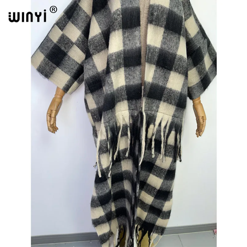 WINYI Winter Women High Quality stripe color tassels Fuzzy Luxury Long Fur Coat Loose OverCoat Thick Warm Female Christmas Coats