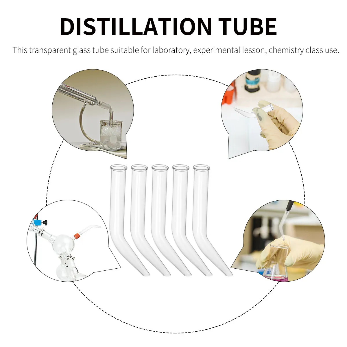 5Pcs Premium Glass Distillation Tube Transparent Ox Horn Tube Lab Teaching Equipment Portable Lightweight High Temp Resistant view 3