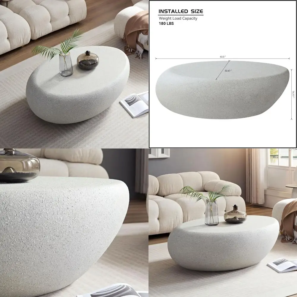 

Fiberglass Stone-Look Coffee Table for Living Spaces, 43.31" Outdoor-Friendly Center Table, Faux Stone End Table with Matte Fini