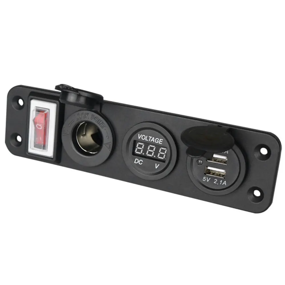 

4 in 1 Marine Switch Panel 12V Dual USB Charger Socket Dual USB Single Lamp Car Charger Digital Voltmeter 12~24V Universal