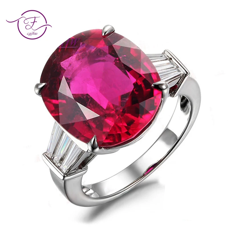 

S925 Silver Ring Jewelry 10*12mm Platinum Plated Red Corundum Silver Ring Women Wedding Engagement Valentine's Day Party Gift