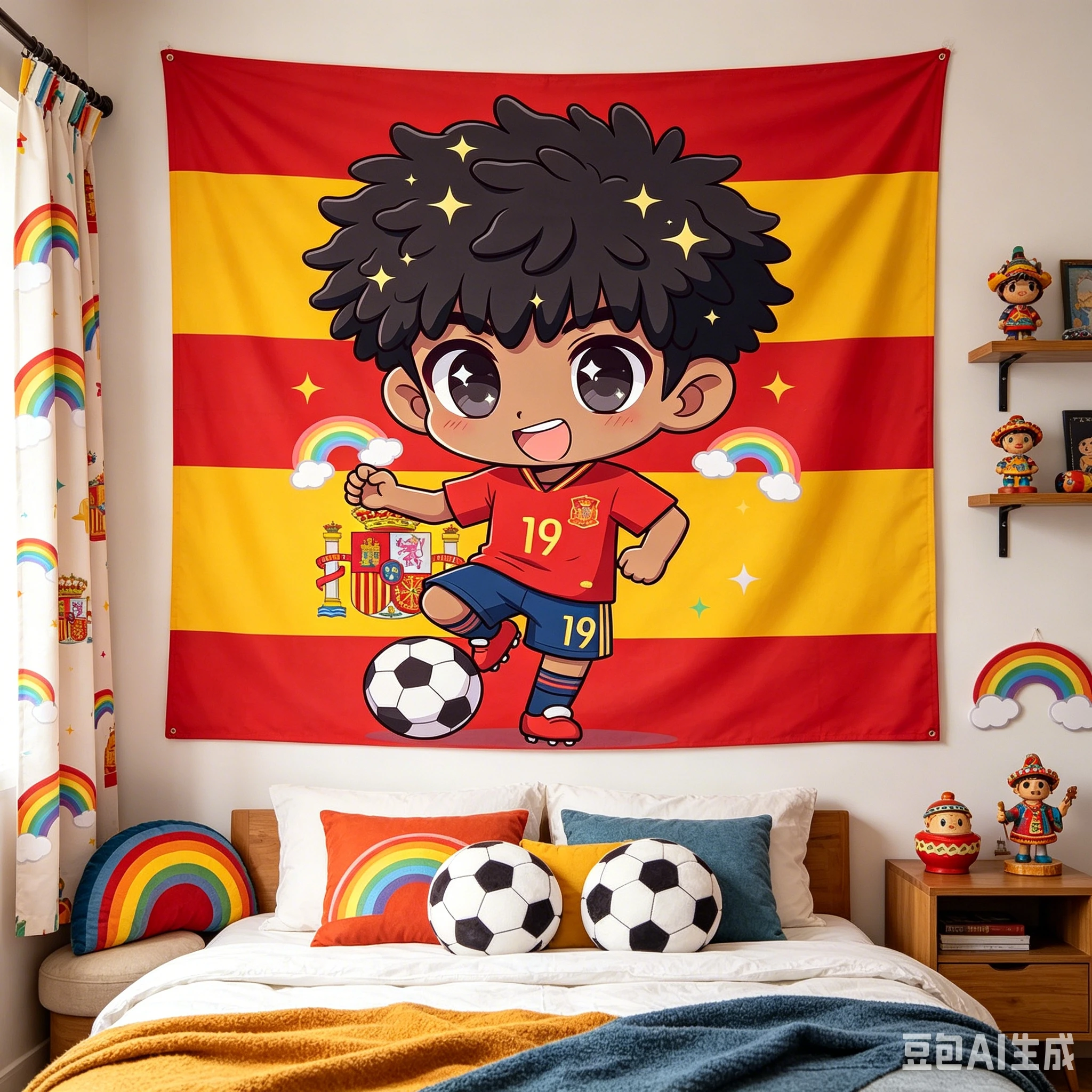 

Cute Q Version Lamine Tapestry, Football Soccer Player Portrait Wall Art for Bedroom Dorm Living Room Sports Gift