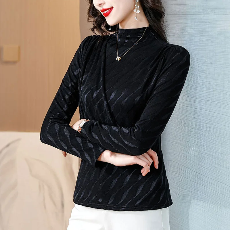 New Autumn and Winter Style Fashionable Half-high Neck Base T-shirt for Women's Warm Waist-hugging Top