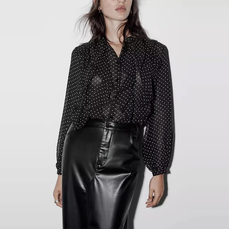 2025 Verão Novo Sle Feminino Faionable Polka Dot irt Decoração em camadas Ele Personali Commute Fibra de poliéster Longo...