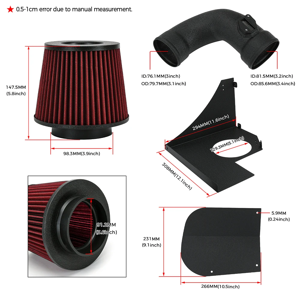 

Aluminium Alloy 3.5" Cold Air Intake System Kit w/ Heat Shield for BMW 120i 125i F20/F21 16-18 for BMW 220i F22/F23 16-18