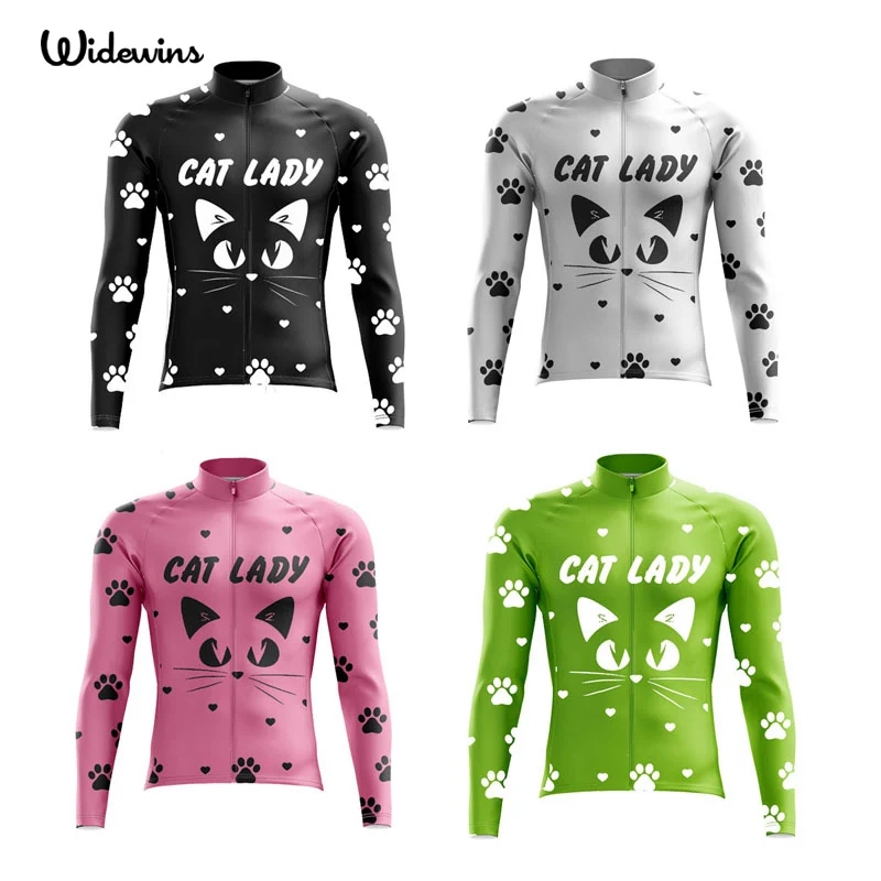 2023 Women MTB Jersey Long Sleeve Cat Lady White Mountain Bike Jersey Carton Cat Motocross Shirts Summer Motor Downhill Clothes