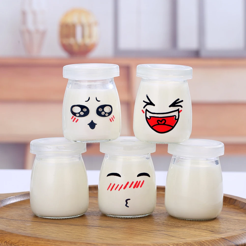 6pcs 150ml Pudding Bottle Glass Bread Store Cute Heat-Resistant Yogurt Containers Milk Cup Jelly Jar For Home Shop