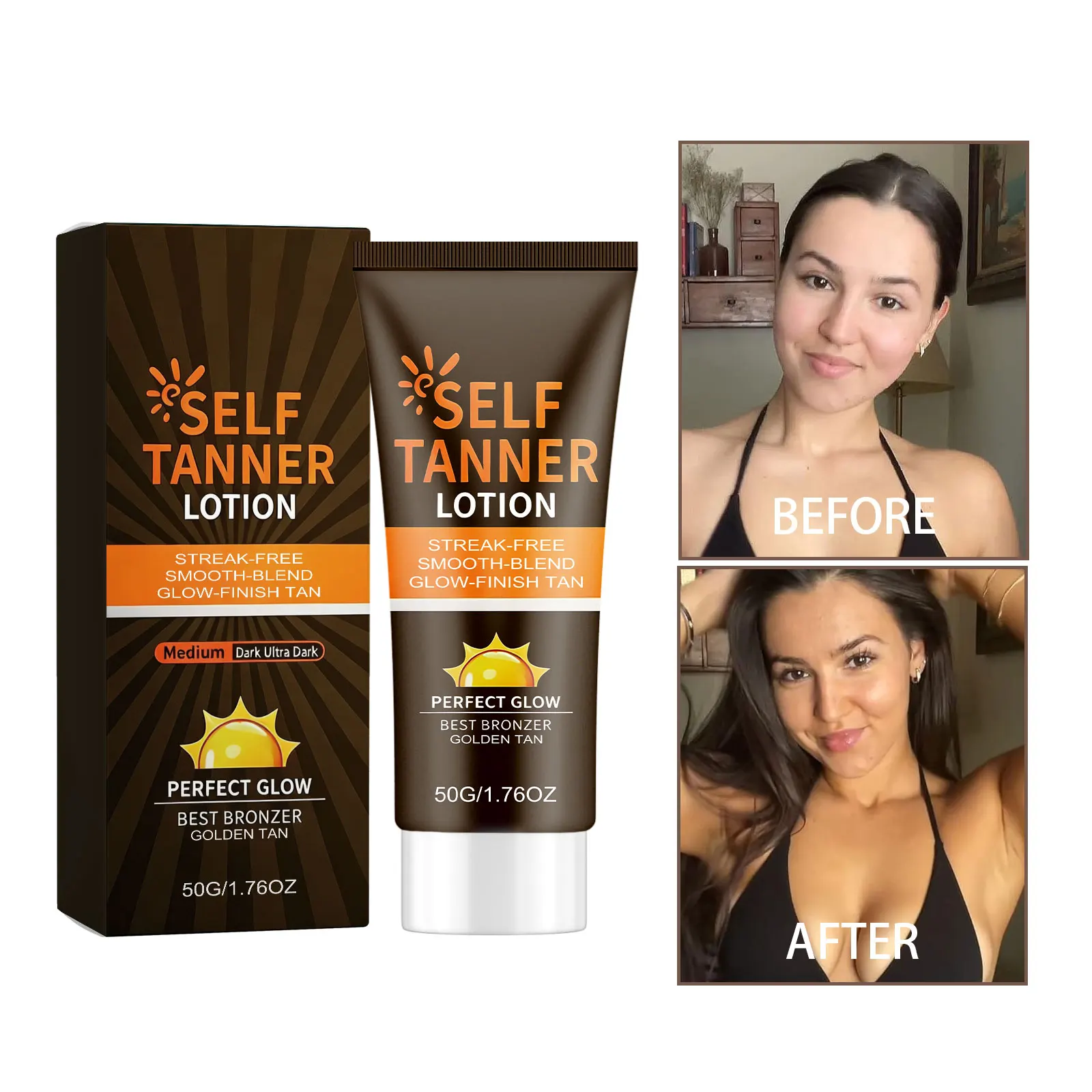 Sunless Tanning Lotion Enhance Skin Melanin Liquid Bronzer Natural Tanner for Body Face Preventing Sunburn Sunless Tanning 50g
