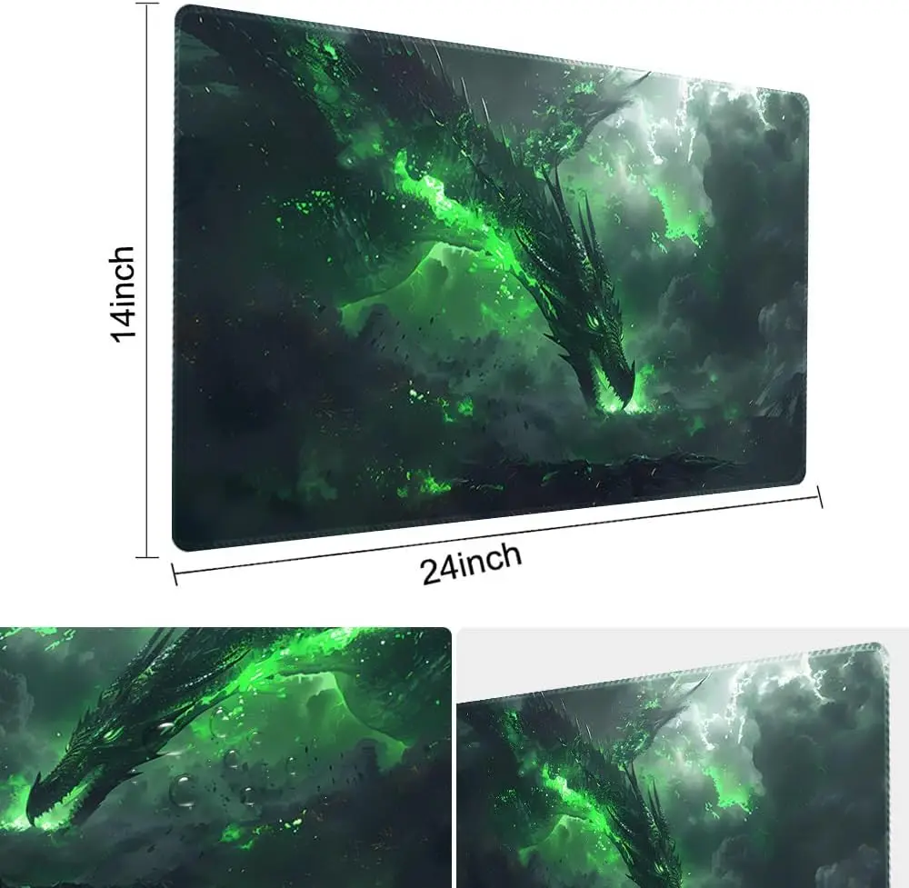 Board Game MTG Playmat Game Pad Size 60X35 CM Play Mats  Compatible for TCG CCG - Green Dragon