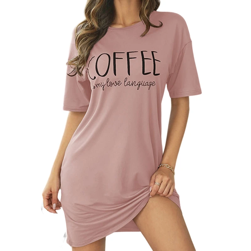 Fashion Ladies Sleepwear Nightdress Women\'s Sexy Lingerie Soft Short Sleeve Letter Printing Nightwear Homewear Loose Pajamas