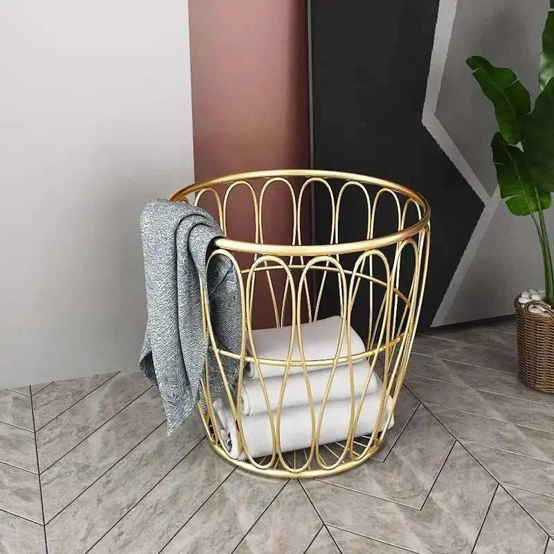 Metal Clothes Storage Wheel Basket Gold Color Dirty Handle Laundry Basket with Wheels Home Organizer for Clothes Creative Toys