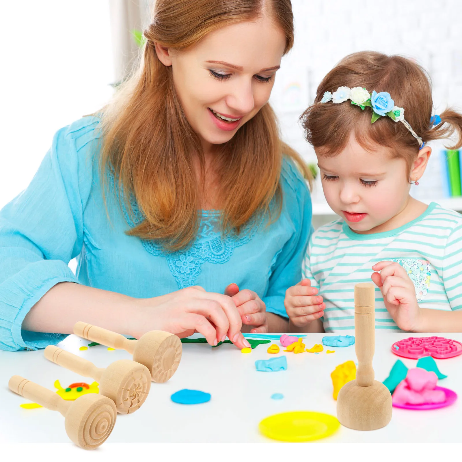 4 pçs selos de argila de madeira multi-uso diy moldes para biscoitos de argila projetos de pintura crianças hands-on ferramentas de desenvolvimento de criatividade