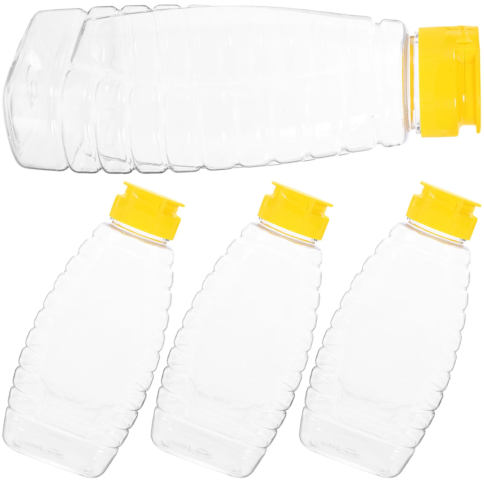 4 pçs garrafa de mel plástico transparente reutilizável tampa compacta selada para casa churrasco molho geléia salada molho recipiente 500g capacidade