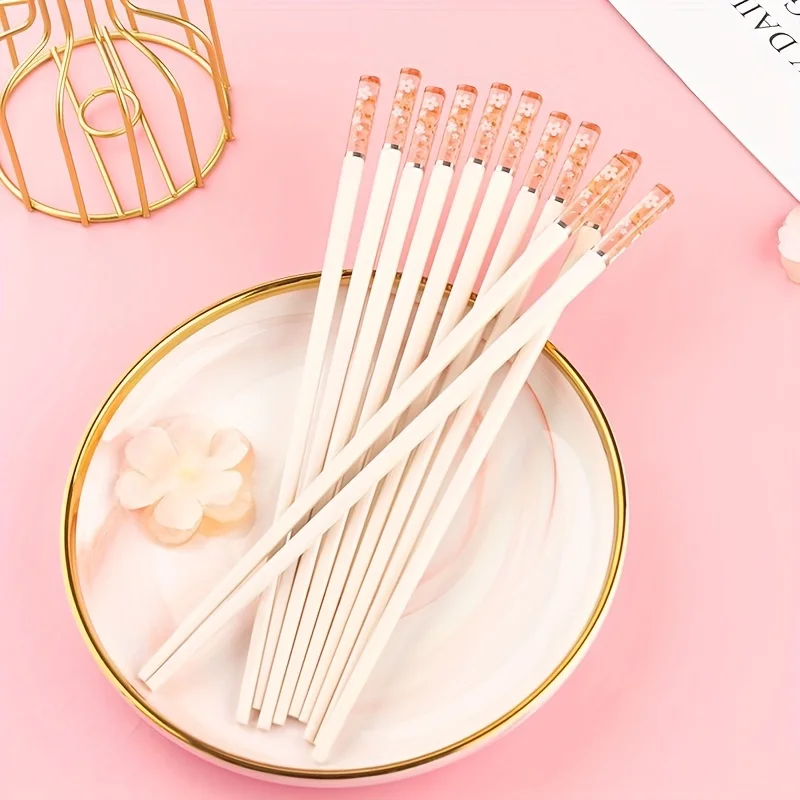 

Anti-Slip Alloy Chopsticks 5 Pairs, 24cm with Sakura Blossom Accent, Modern & Hygienic, Great for Family and Parties