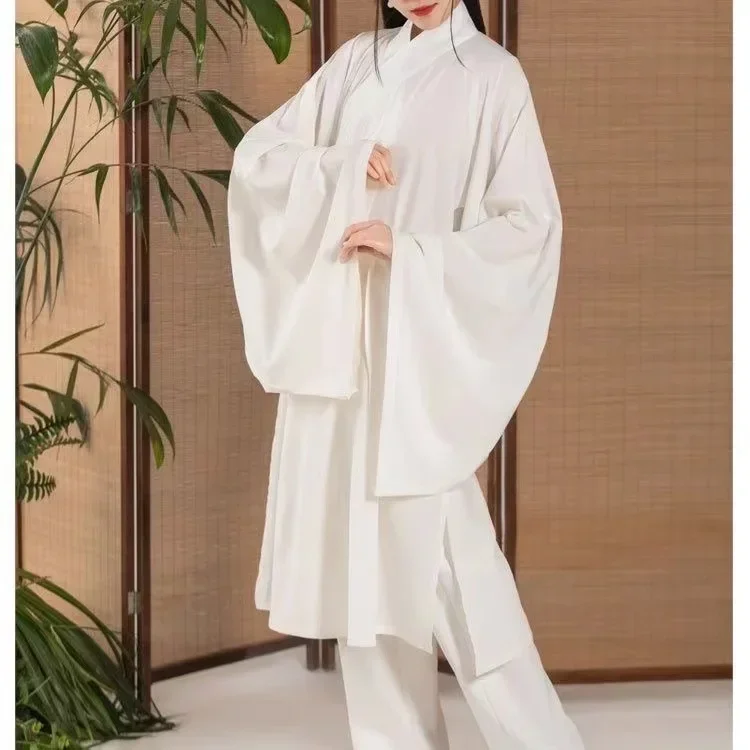 

Hanfu Chinese Ming Dynasty Traditional Round Collar Robe Lining Original White Inner Wear Clothing Taoist Robe Lingerie Costume