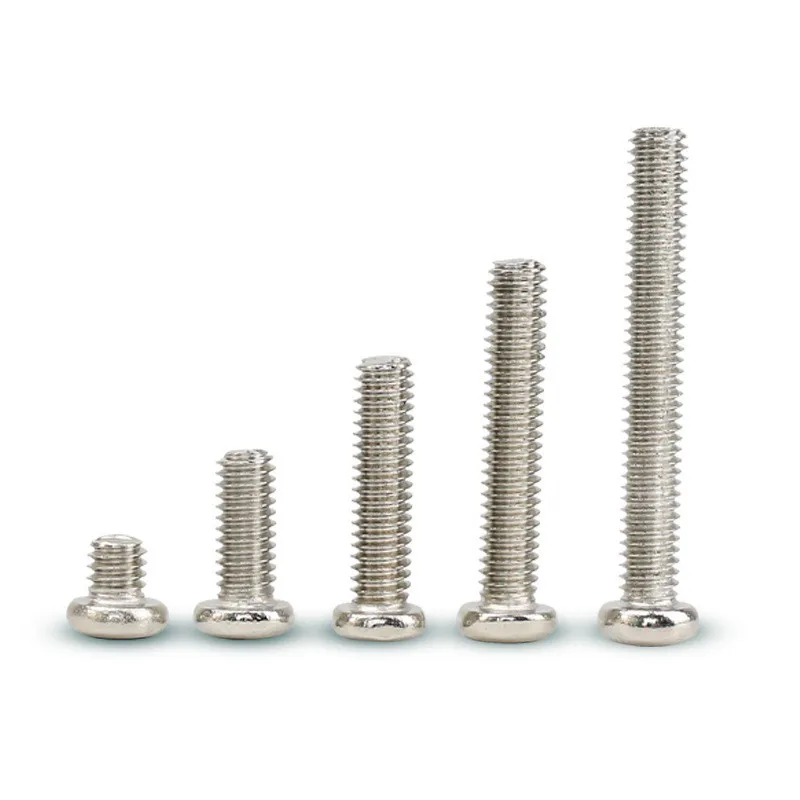 100pcs PM1.2/1.4/1.6/2/3 M2 M3 ISO7045 Din7985 GB818 Nickel Plated Cross Recessed Round Pan Head Pm Screws Phillips Screws