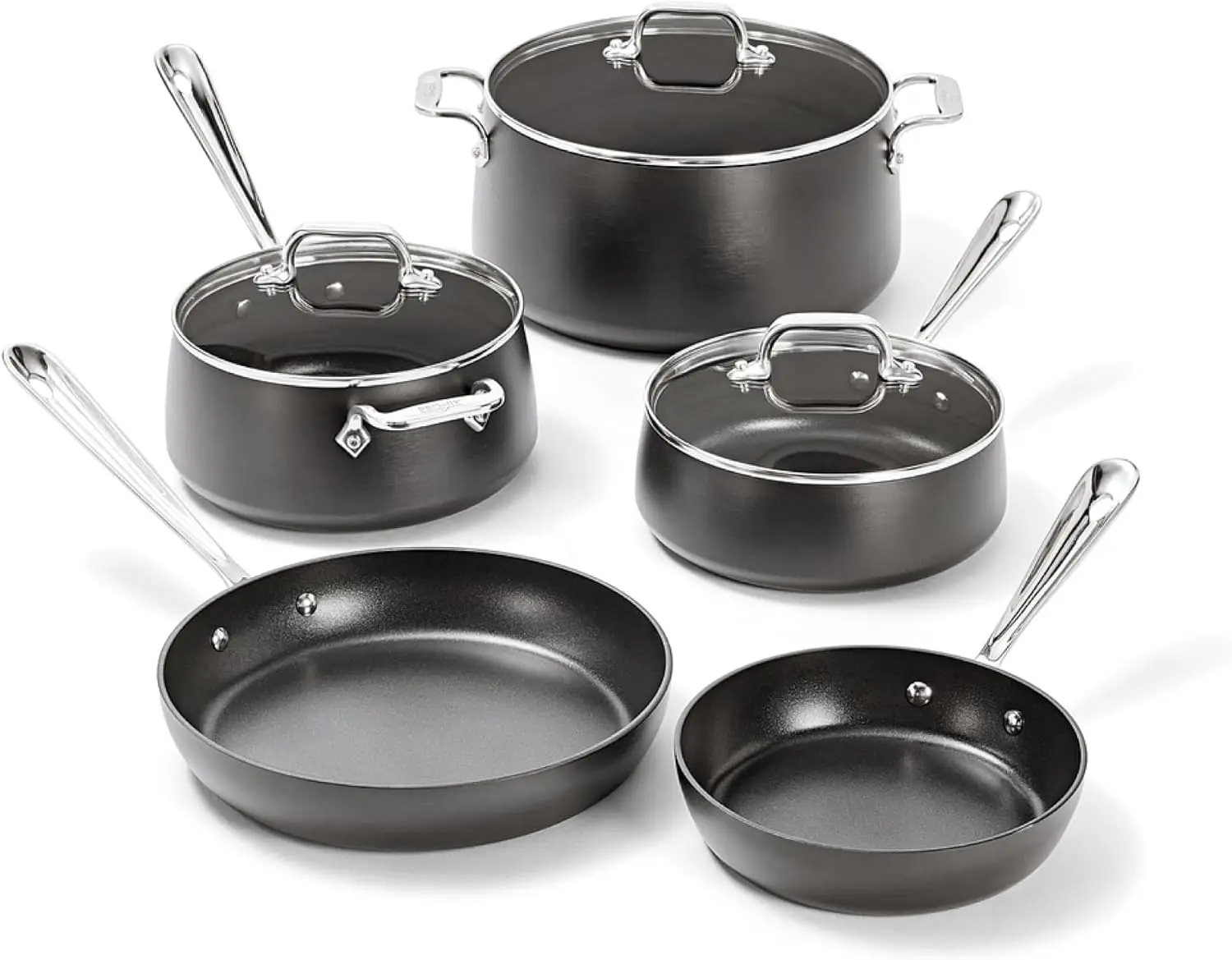 Hard Anodized Nonstick 8 Piece Pots Pans Set Non Stick Cookware Sets Oven Broiler Safe 500F Black