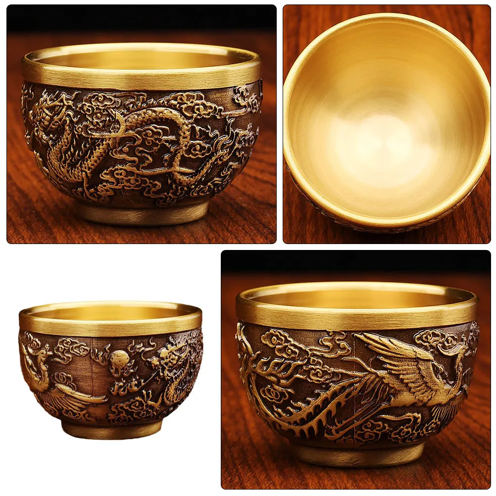 

Vintage Brass Chinese Tea Cup Dragon Durable Retro Kung Fu Teacup Multipurpose Whiskey Coffee Mug Portable