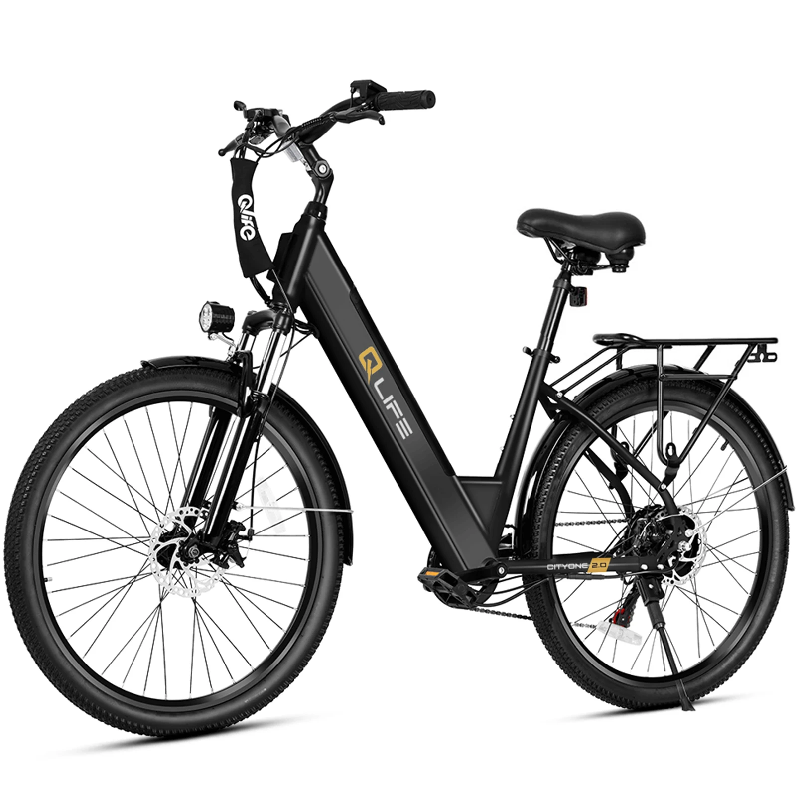 Qlife Cityone ST 2.0 Electric Bike for Adults, 26" Electric Bicycle with 1200W Peak Motor 48V 10.4Ah Battery, 28MPH 55 Miles, 7-Speed Commuter Bike with Front Suspension