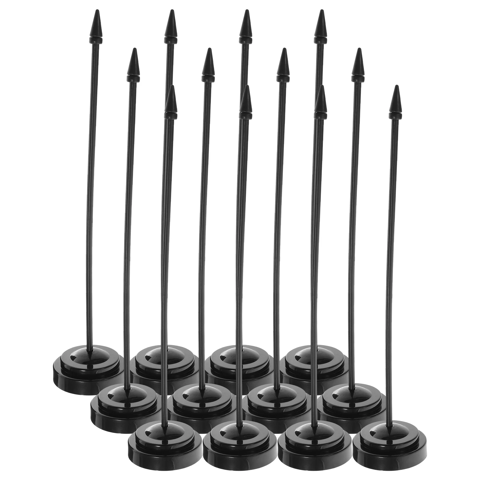 

12pcs Table Flag Frame 6.3x27cm Black Desk Flagpole with Round Base for Office Meeting Room Plastic Mini Stand Small Flag