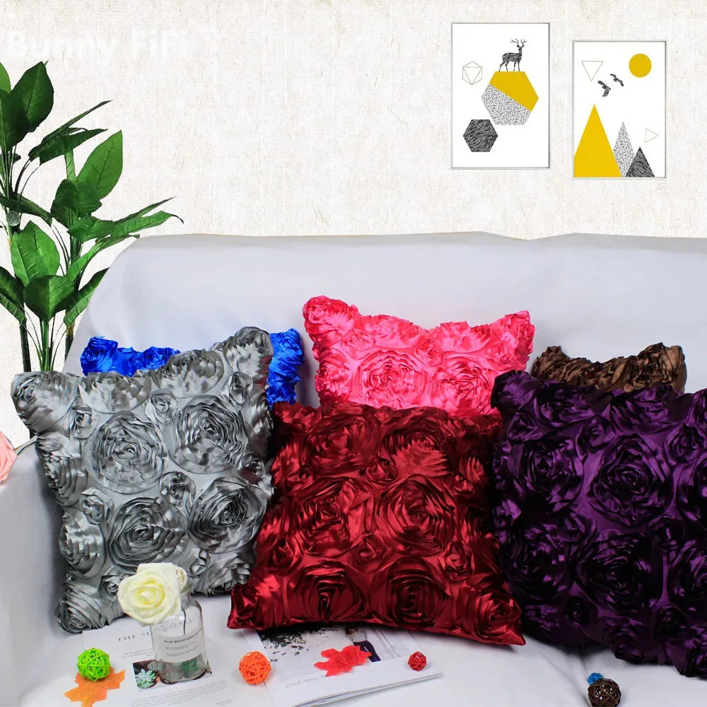 Rose Embroidery 3D Flowers Throw Pillow Cover Romantic Decorative Cushion Covers Stereo Roses Pillow Case For Bed Sofa Decor