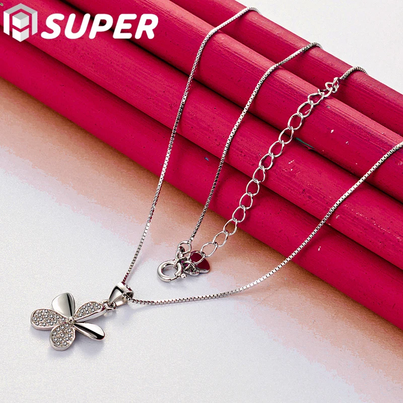 925 Sterling Silver Petal Pendant Necklace Full AAA Zircon 18 Inch Box Chain For Woman Fashion Wedding Charm Jewelry