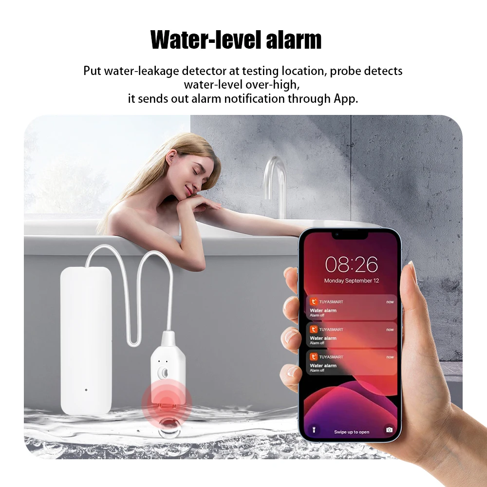 Tuya WiFi Smart Water Leak Sensor Water Overflow Level Detector Security Sound Alarm System Flood Leakage Sensor Remote Monitor