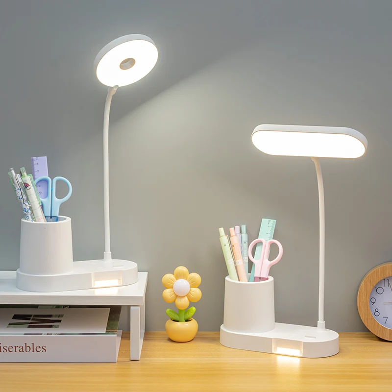 USB Rechargeable LED Desk Lamp Portable Night Light Pen Holder Small Study Book Light Indoor Lighting Pen Holder Desktop Lamp