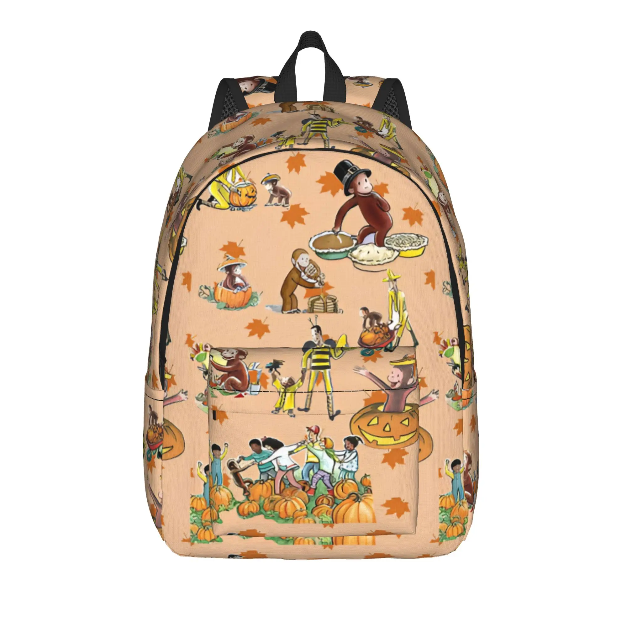 Cute Curious George Outdoor Scene Backpack  Girl Polyester University Backpacks Lightweight Streetwear School Bags Rucksack