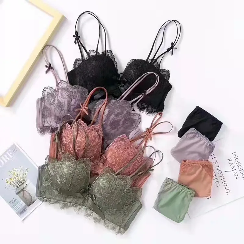Lace Floral Embroidery Sexy Bra Comfortable Adjustable Women Underwear 3/4 Cup Wireless Girl Brassiere Bralette