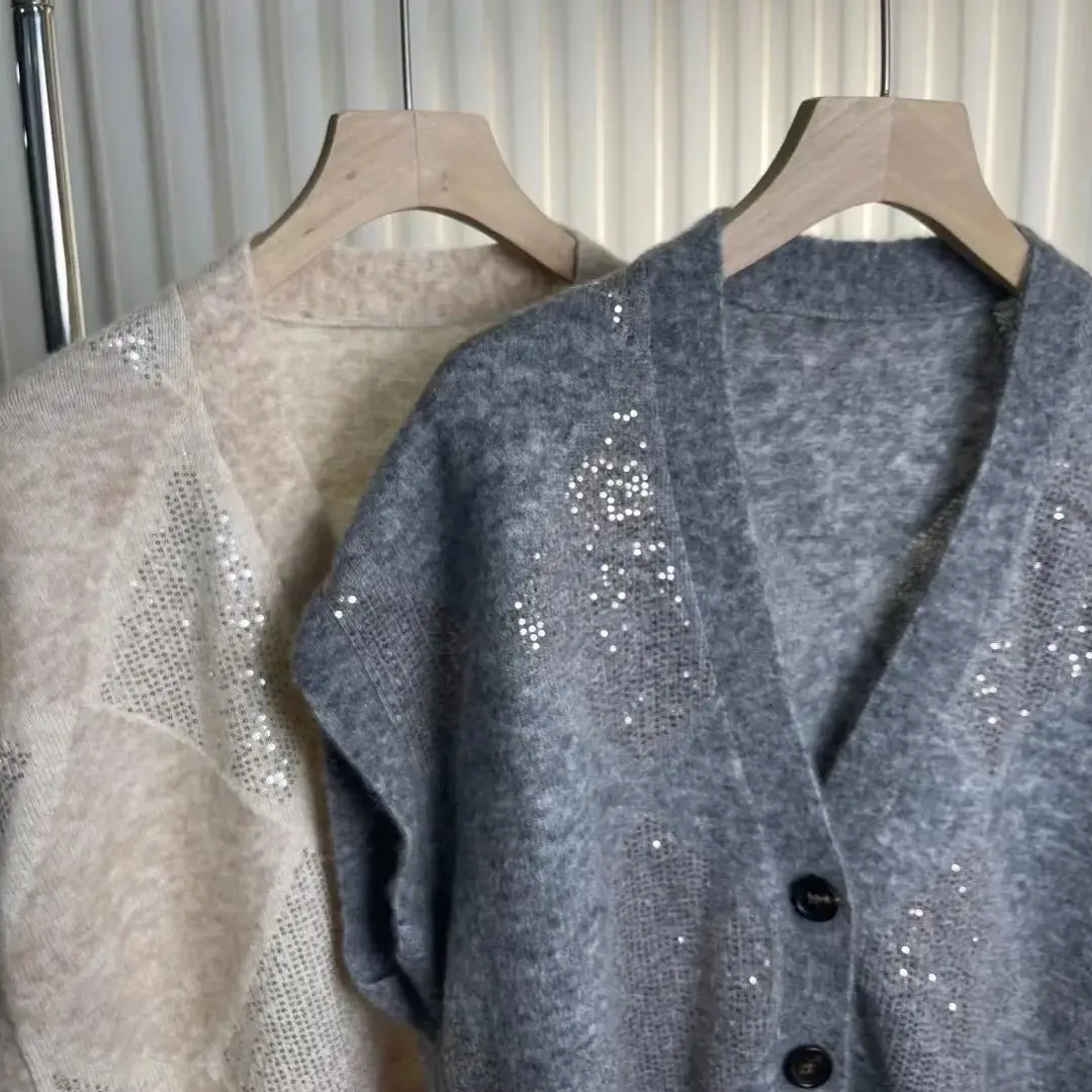 Colete luxuoso de lã mohair com padrão de diamantes